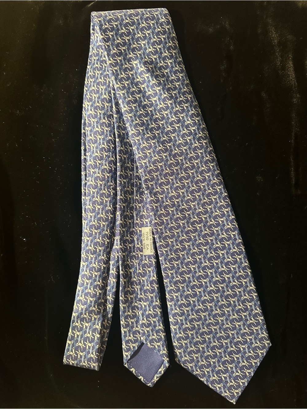 Hermes Blue and Cream Geometric Silk Tie